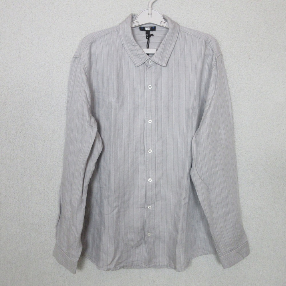 PAIGE Peters Shirt Moonlit Grey Striped Linen Blend Button Up Men XL